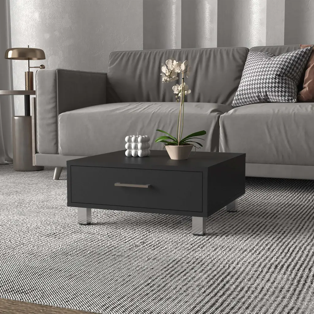 Black Wengue 1 Drawer Rectangle Coffee Table Black Particle Board Living Room Table furniture max