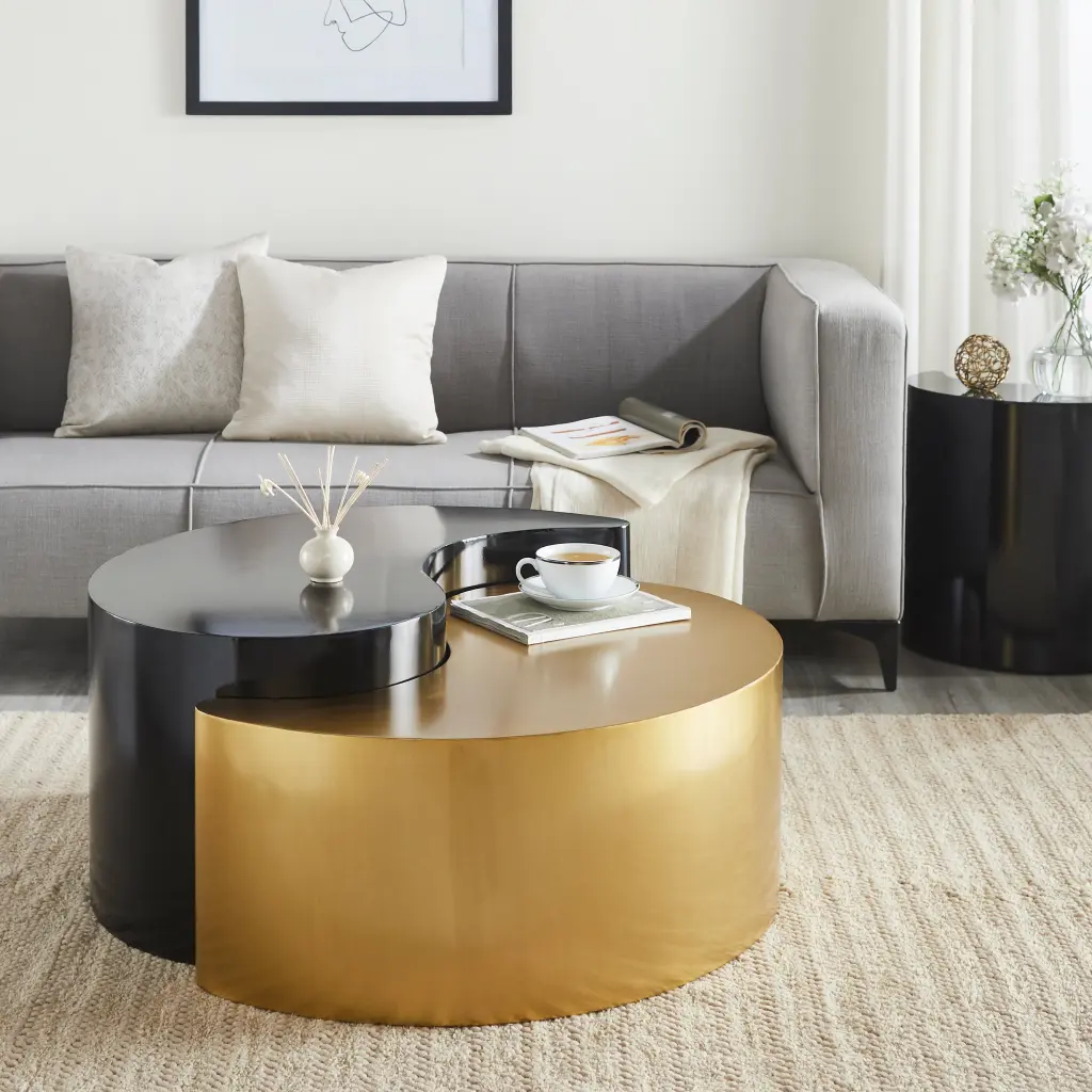 Ying Yang Modern 2Pc Coffee Table Iron Frame Contemporary Living galaxy home furnishings