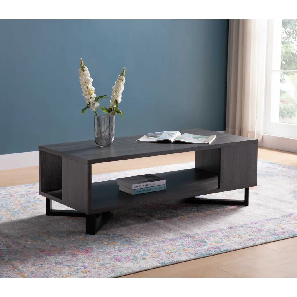 ID USA 223052CT Coffee Table Distressed Grey Black Particle Board Modern Design id international- inc.