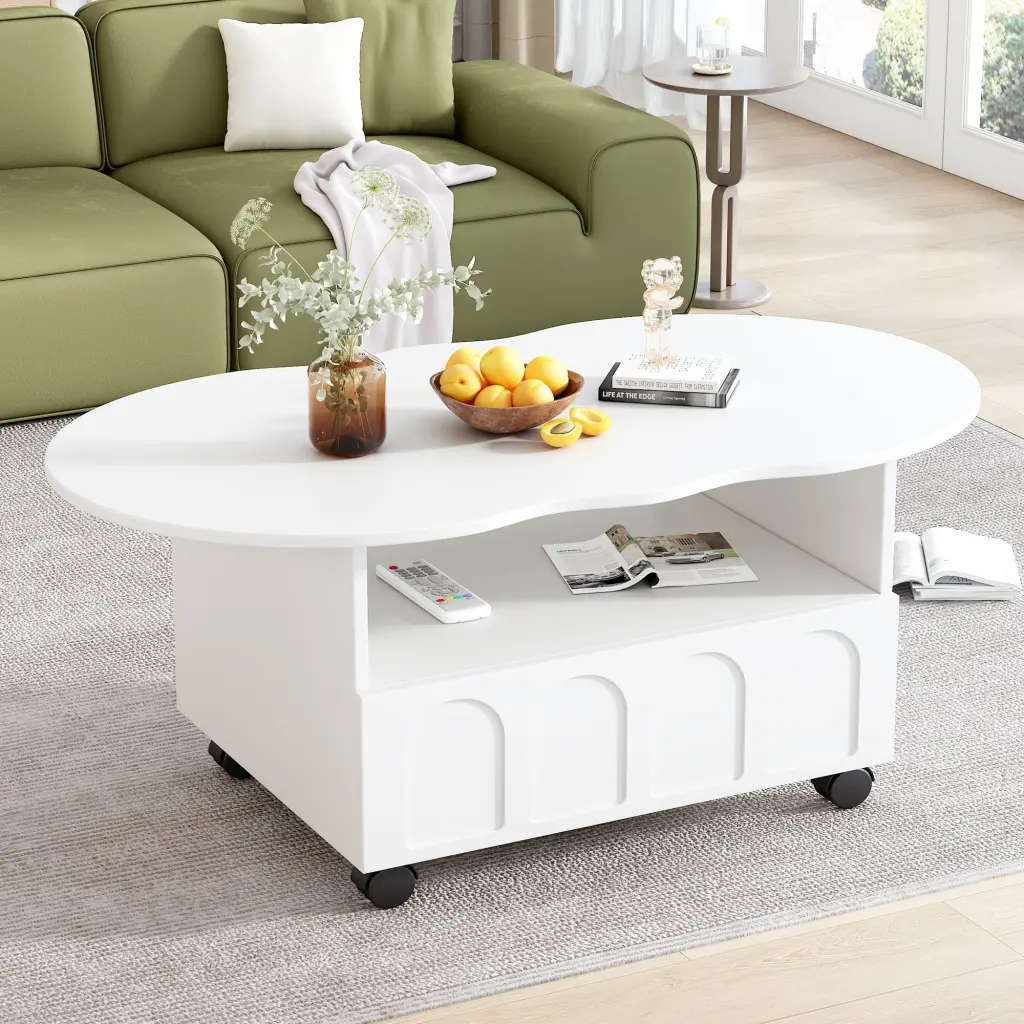 Flexible Cream Style Coffee Table 2 Brake Wheels Cloud Top Side Table Modern Design on-trend