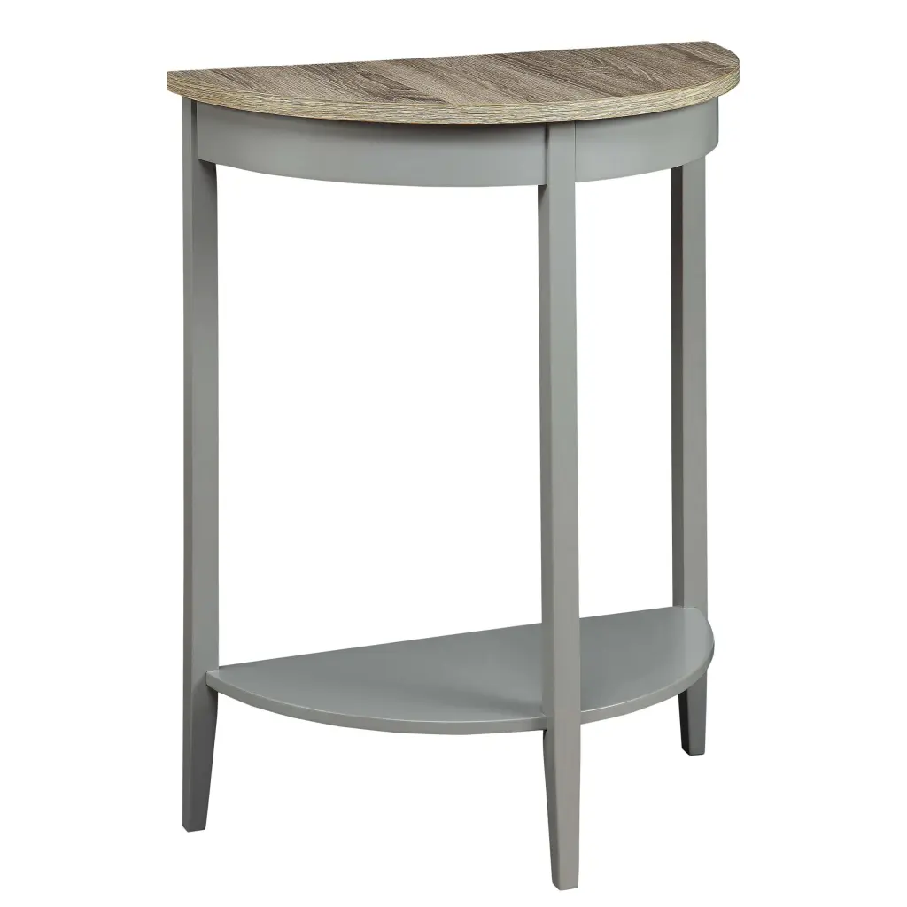 Grey Oak Half Moon Console Table Bottom Shelf Modern Entryway Table furniture max