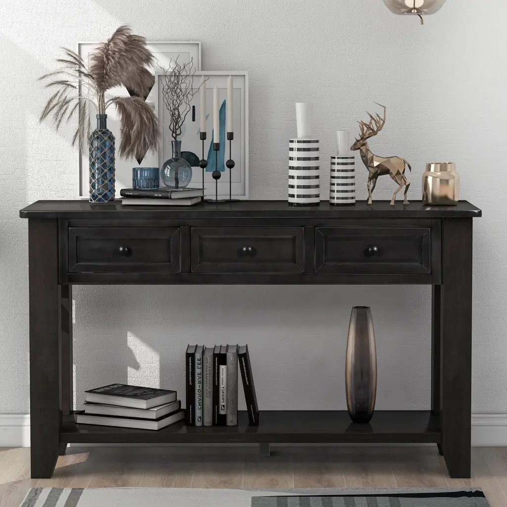 55 Inch Modern Console Table Sofa Table Living Room 3 Drawers u_style
