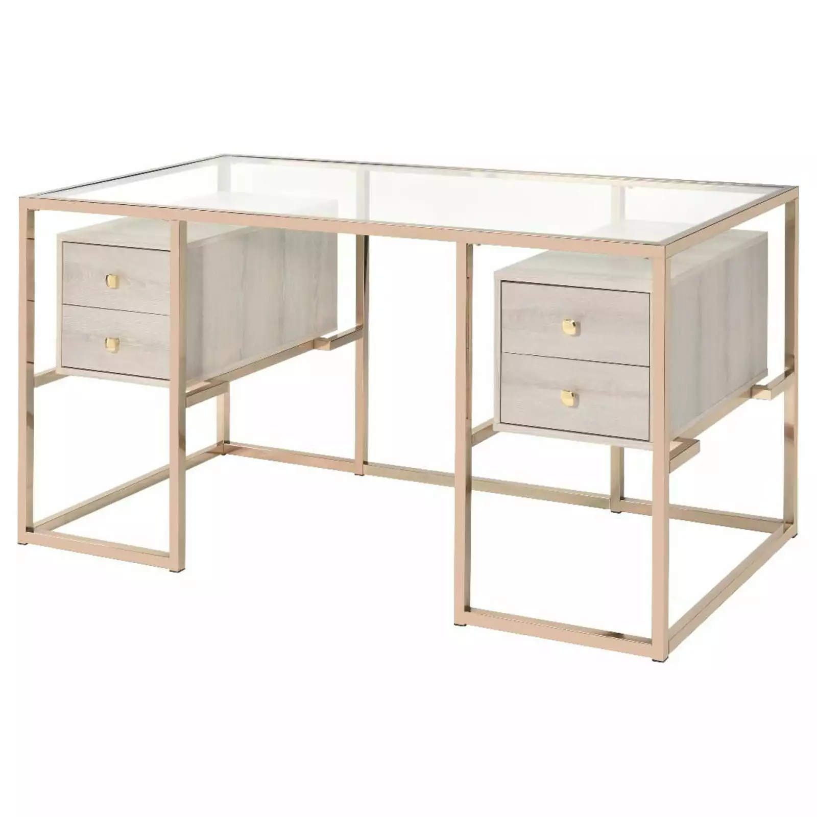 ACME Furniture Huyana Contemporary Tempered Glass Gold Metal Desk
