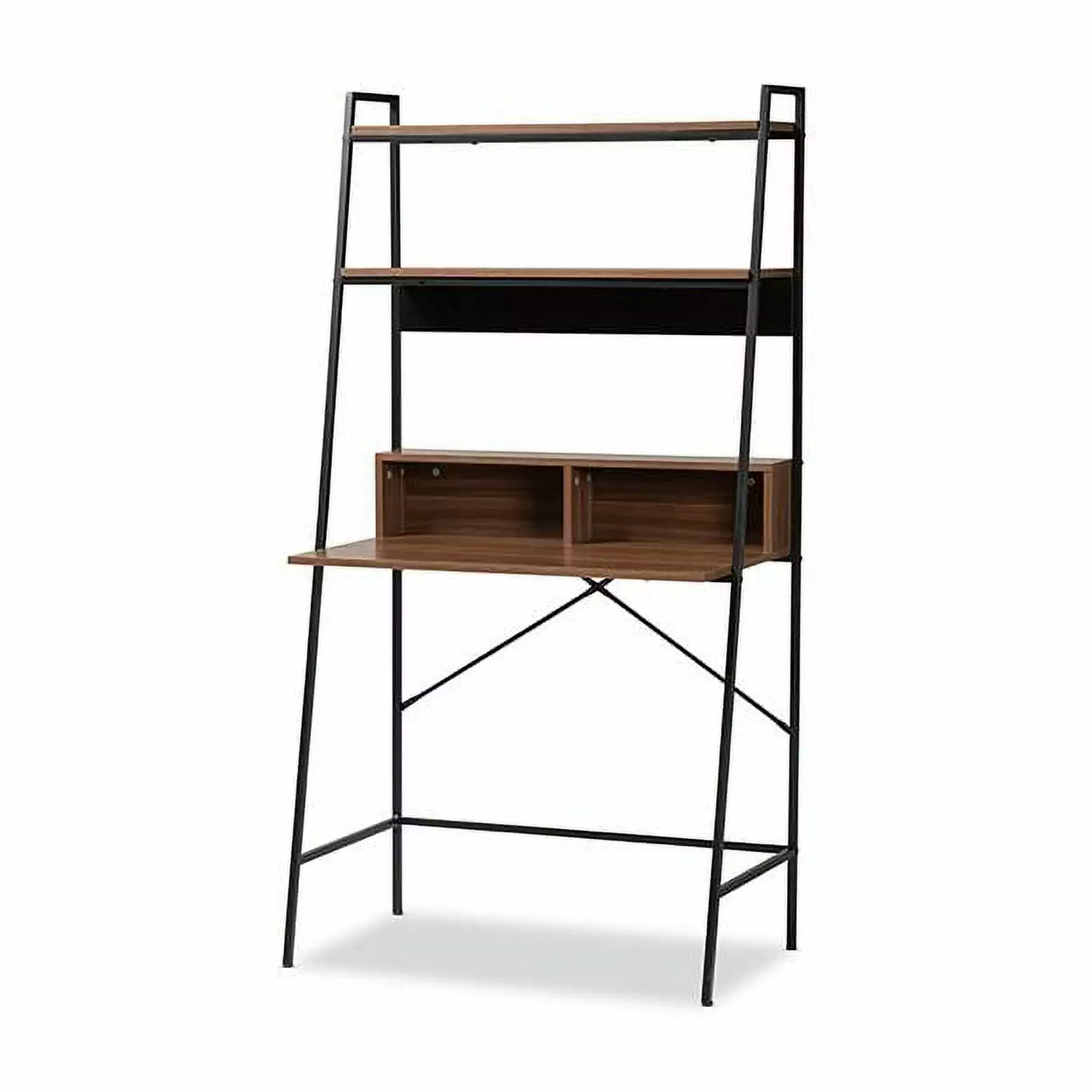 Baxton Studio Palmira Modern Brown Wood and Black Metal Desk Shelves