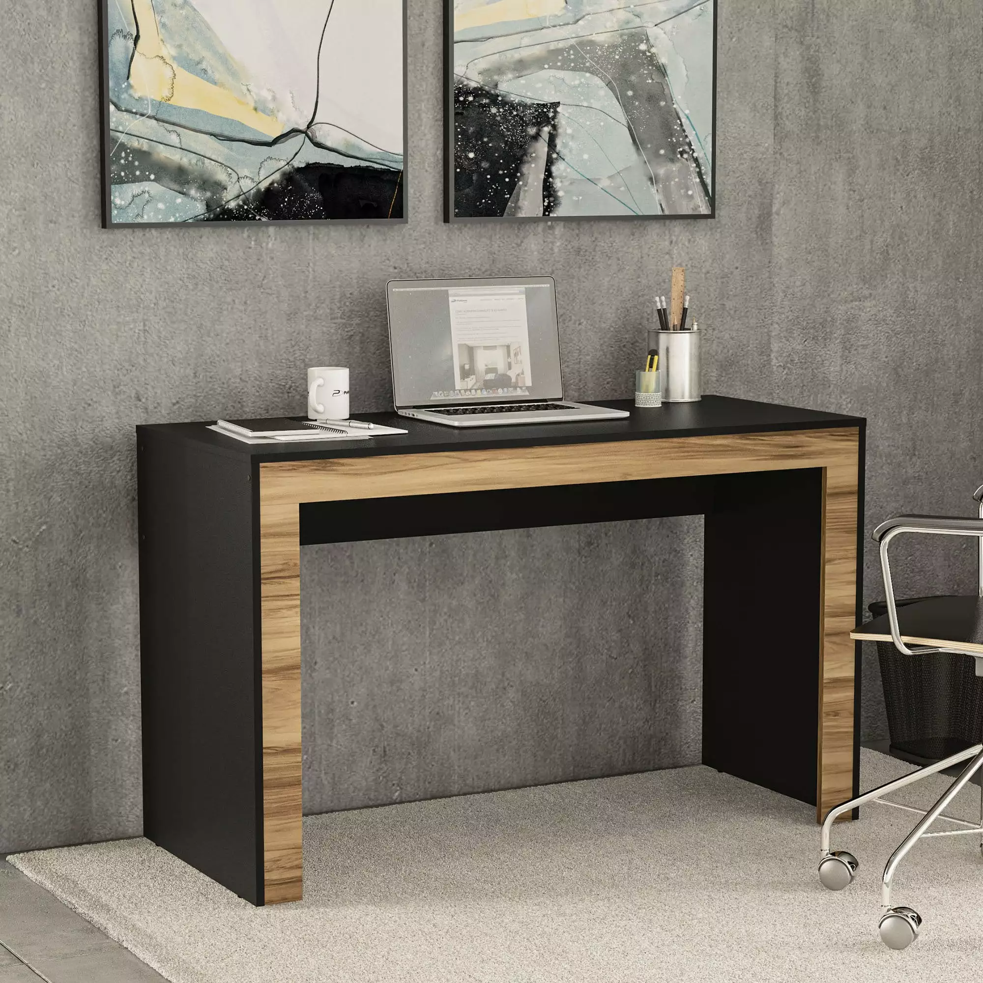 Boahaus Fukuoka Modern Black Brown Matte Computer Desk Adults