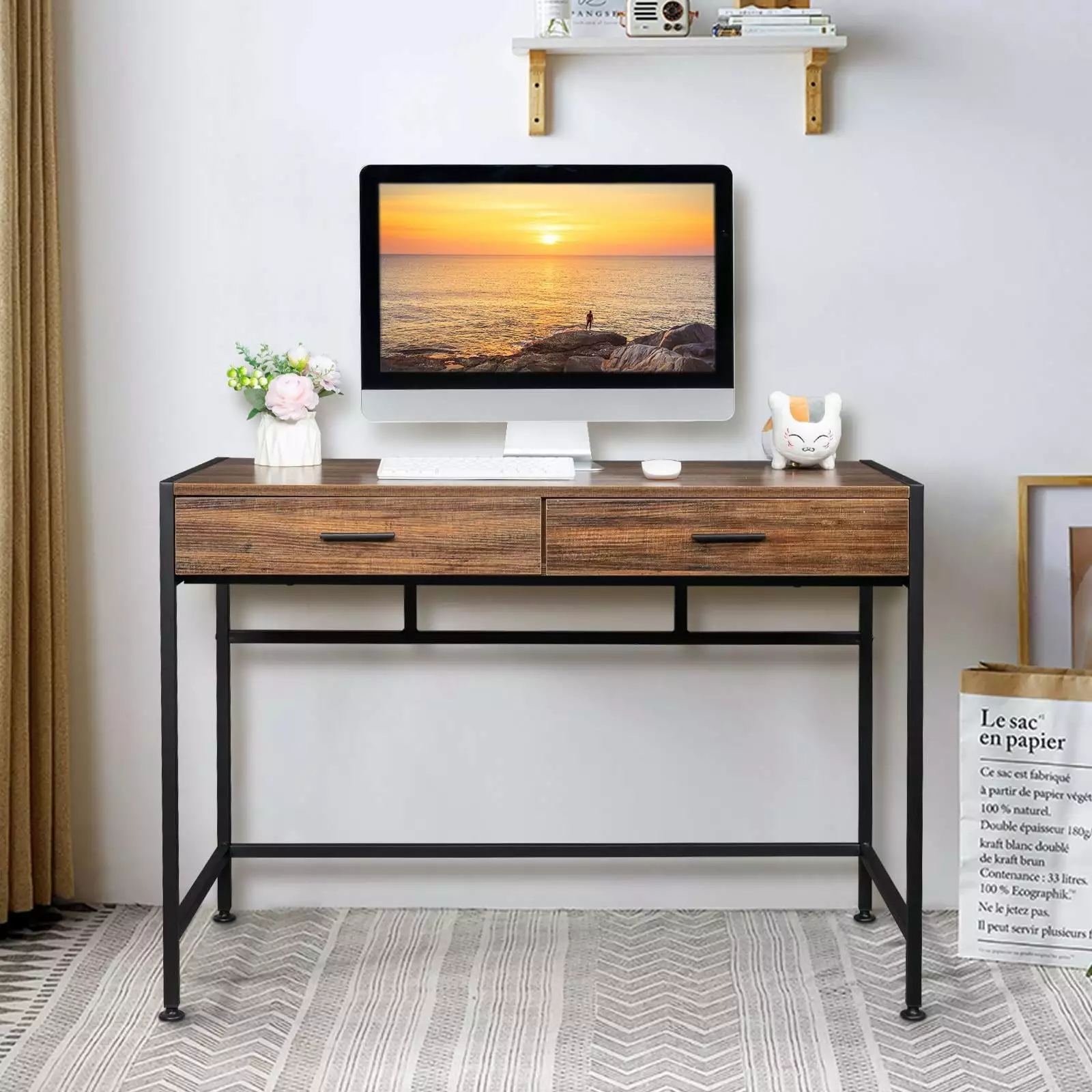 Zimtown 42 Inch Modern Computer Desk 2 Storage Drawers Home Office FCH
