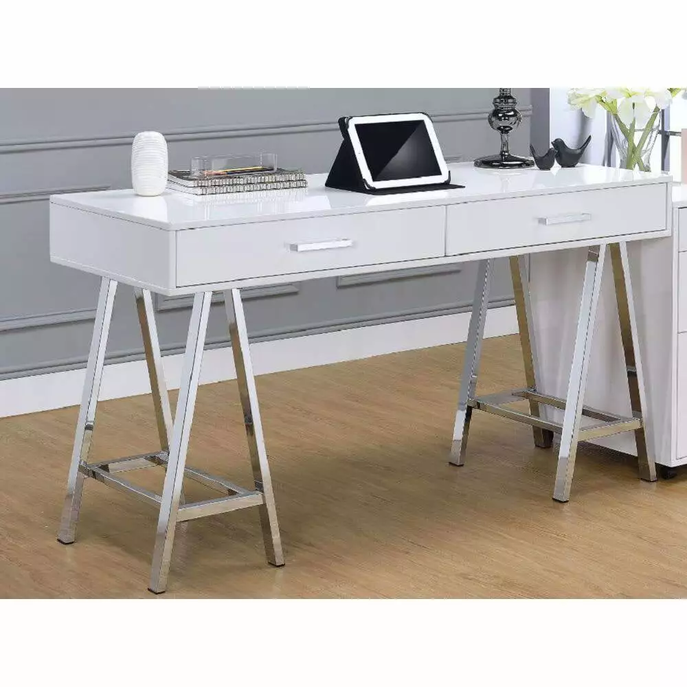Hassch Coleen Desk White High Gloss & Chrome 92229 - Modern Office Desk