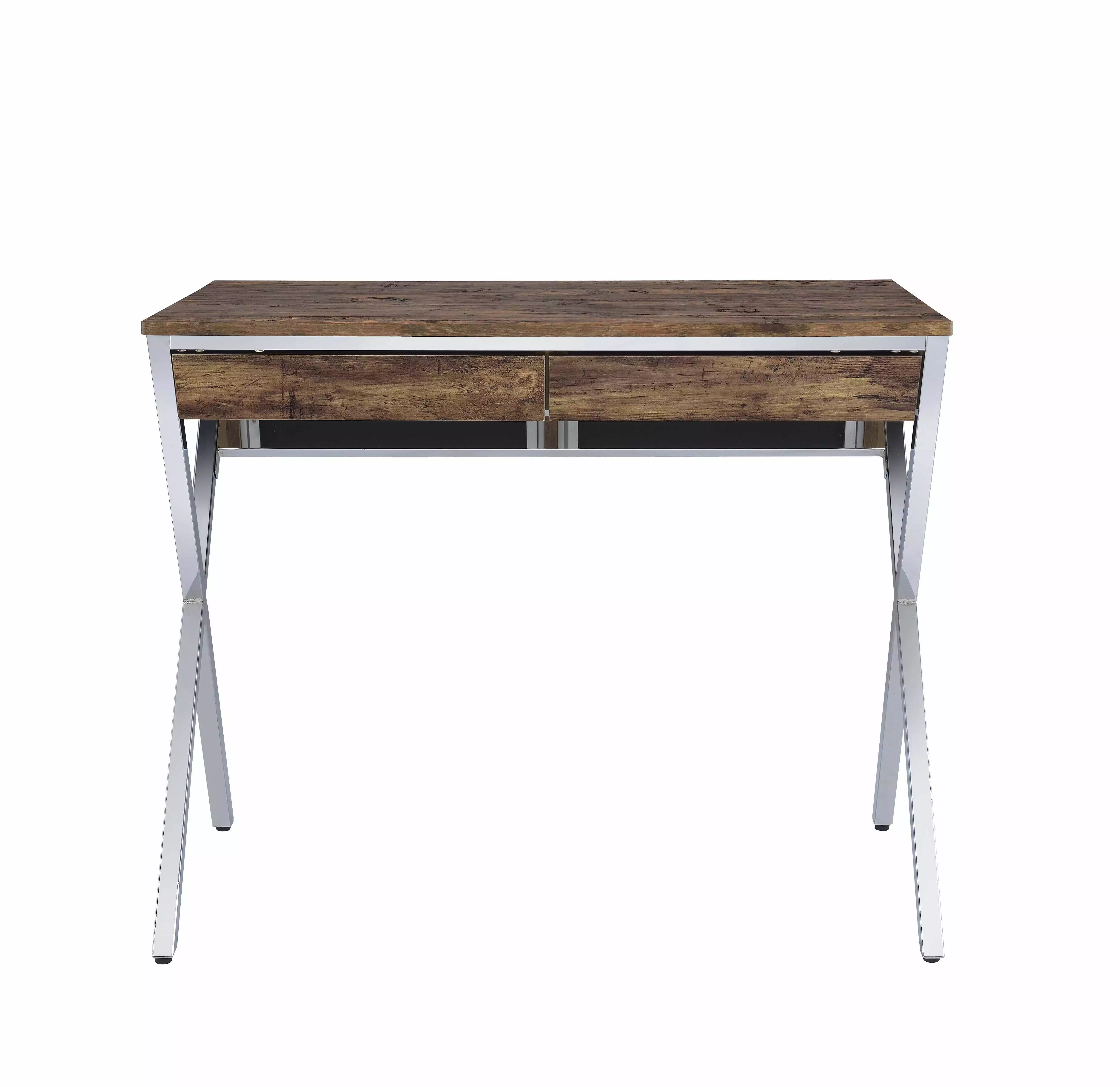 Desk Weathered Oak & Chrome Paper Veneer Metal HomeRoots