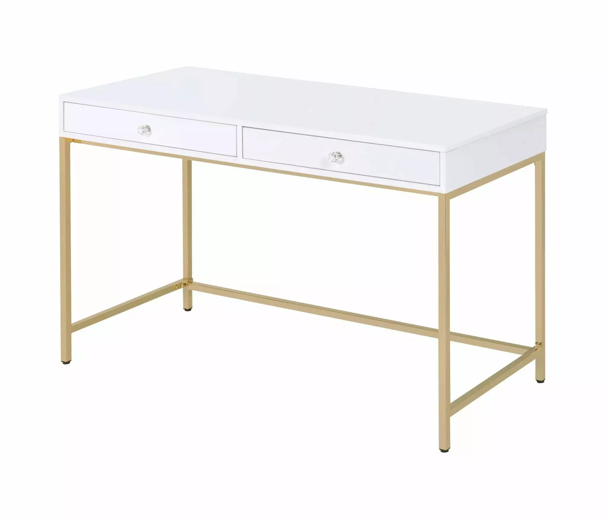 HomeRoots 20 x 47 x 31 . White High Gloss Gold Metal Wood Desk