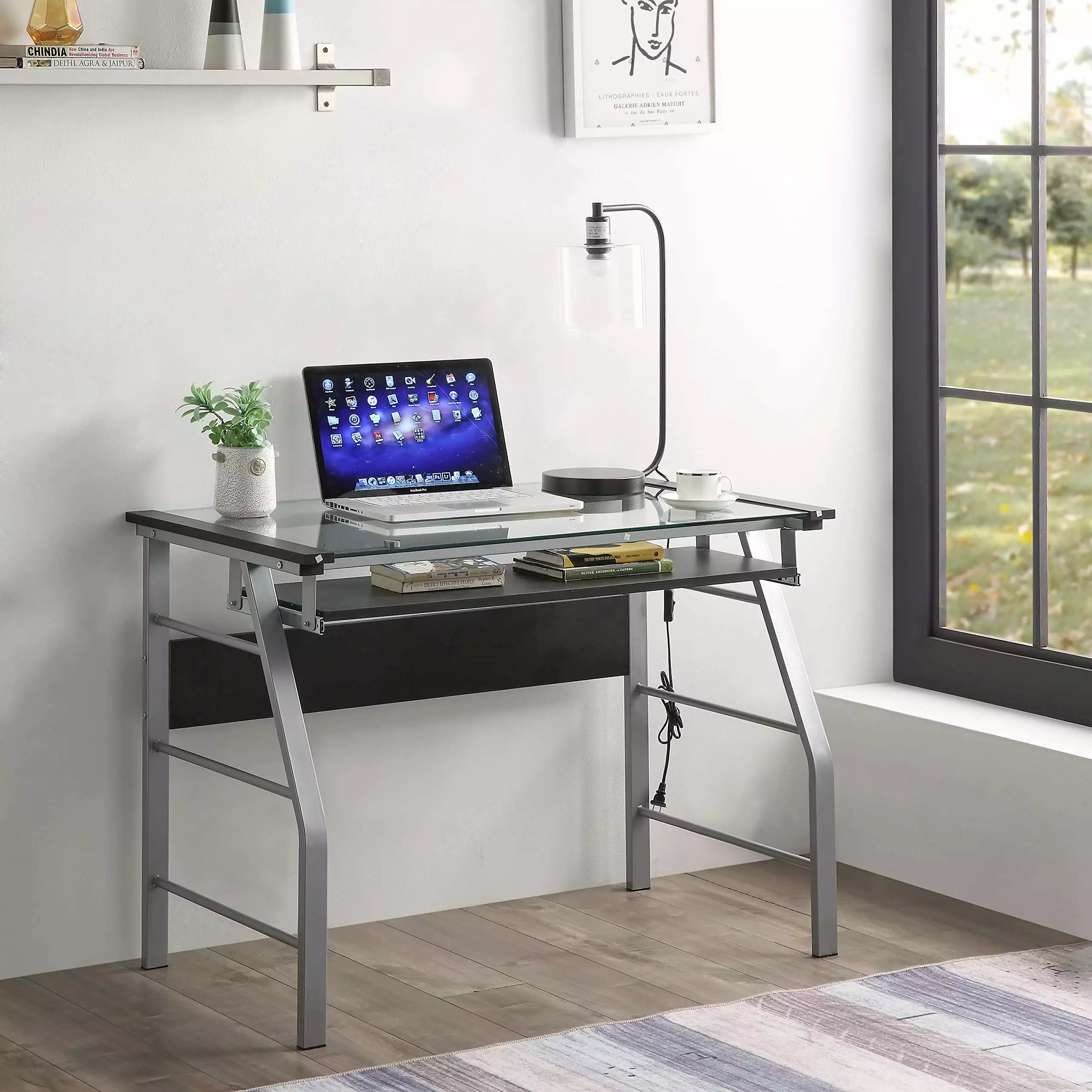 Kings Brand Furniture Home Office Computer Desk Chrome Metal Clear Glass