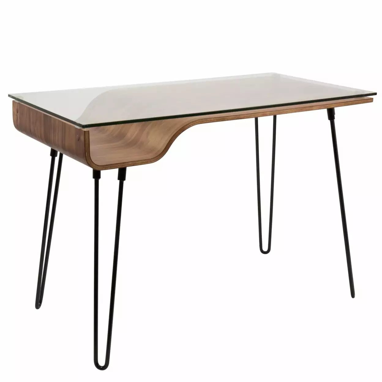 Indoor Avery Mid-Century Modern Desk Walnut Glass Black Metal Home Office LumiSource