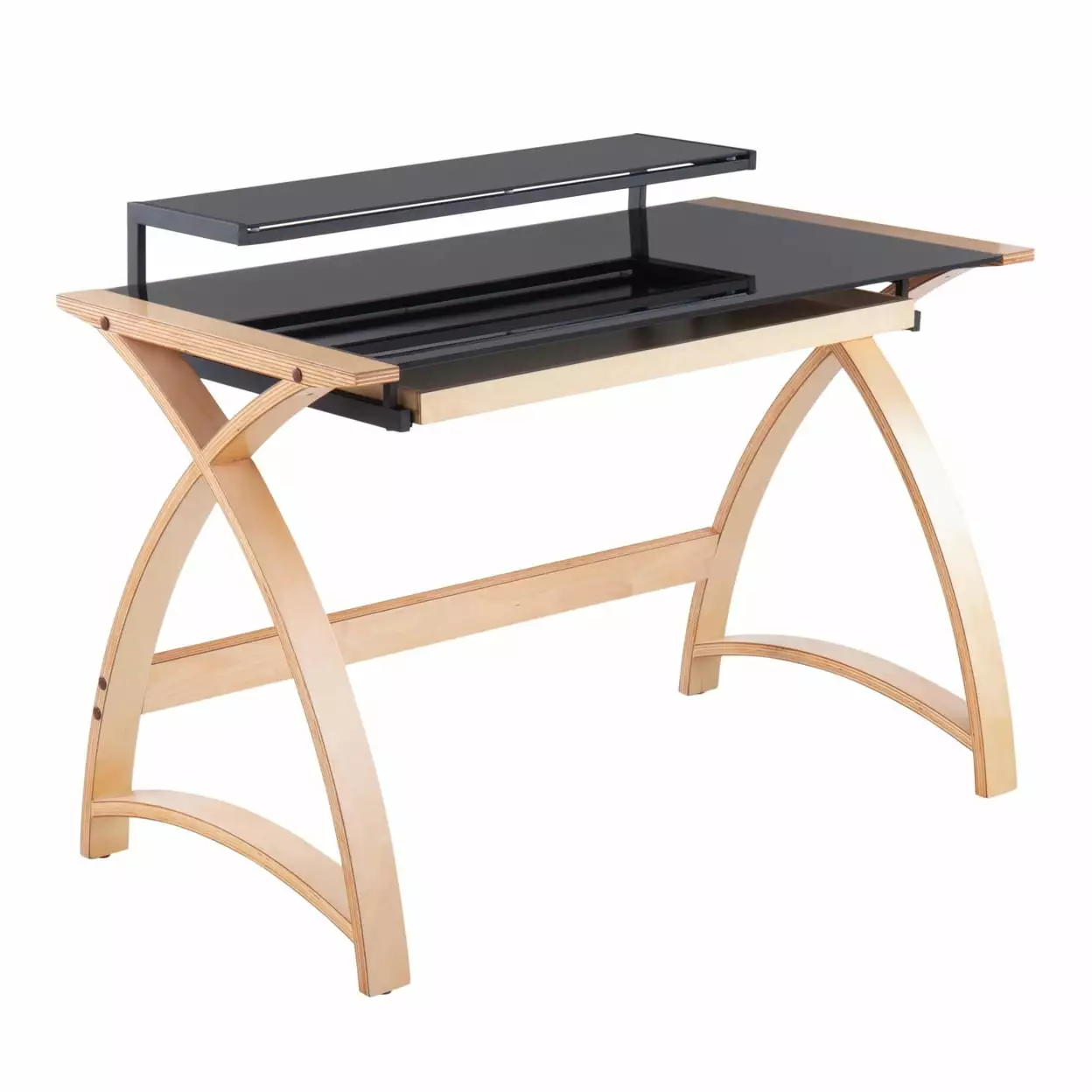 Indoor Home Office Bentley Mid-Century Modern Desk Natural Wood and Black Glass LumiSource