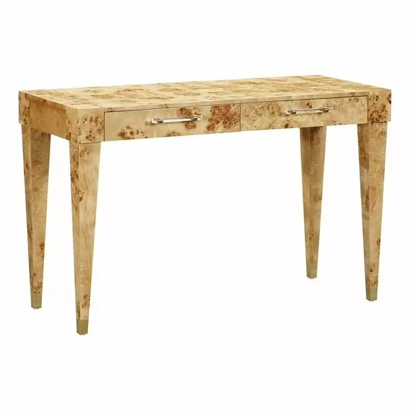 Maklaine Modern Contemporary Wood Work Desk Natural Burl Finish Elegant Office Desk