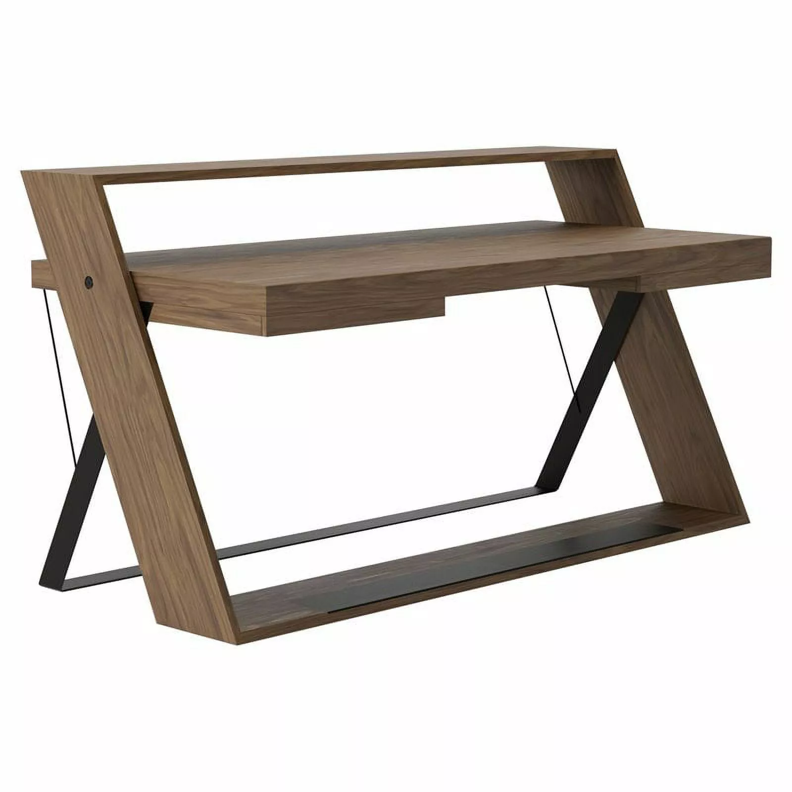 Modrest Carrie Modern MDF Wood Metal Office Desk Walnut Black