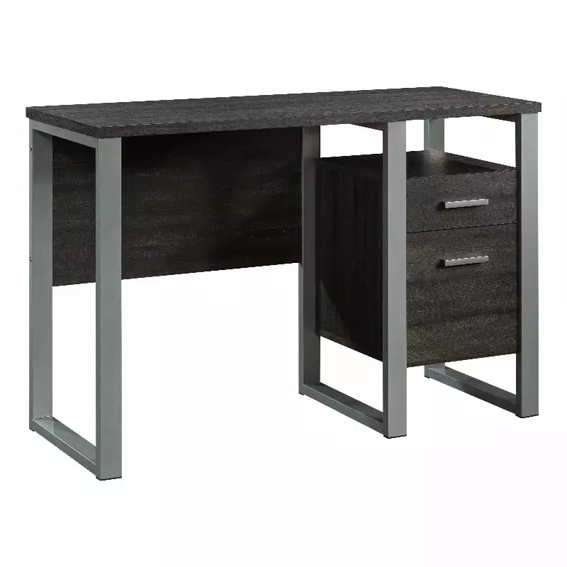 Pemberly Row Contemporary Engineered Wood and Metal Desk Blade Walnut