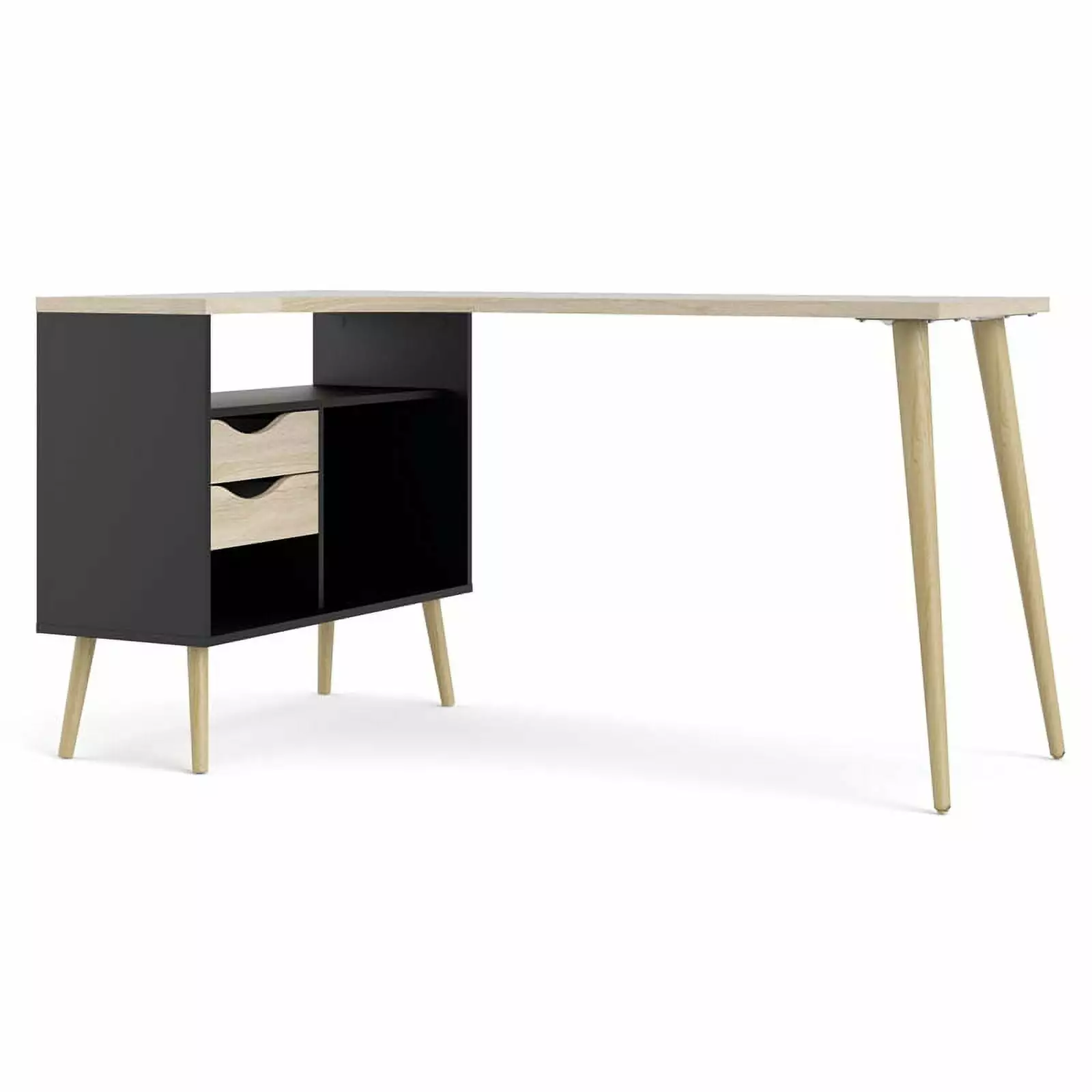 Pemberly Row 2 Drawer 3 Shelf Desk Black Matte & Oak Structure - Modern Home Office Desk