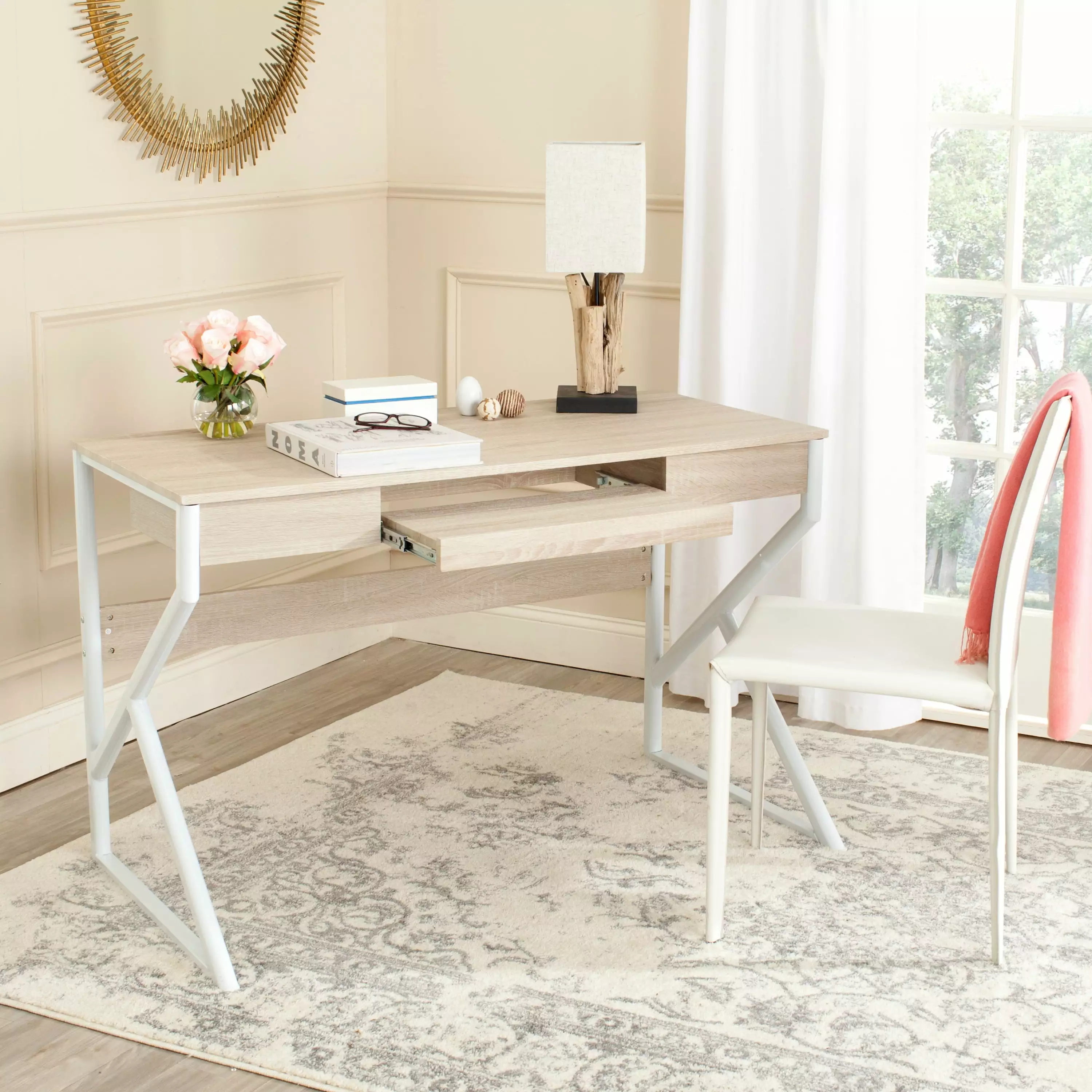 SAFAVIEH Bryant Modern Glam Computer Desk Natural White
