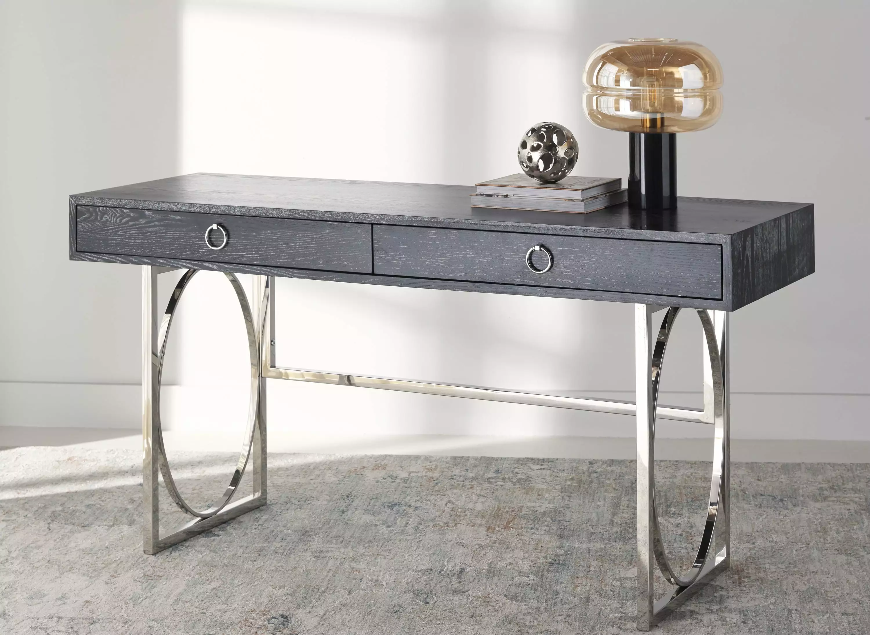 SAFAVIEH Couture Presly Solid Modern 2 Drawer Rectangle Shape Desk Black - Contemporary Office Desk