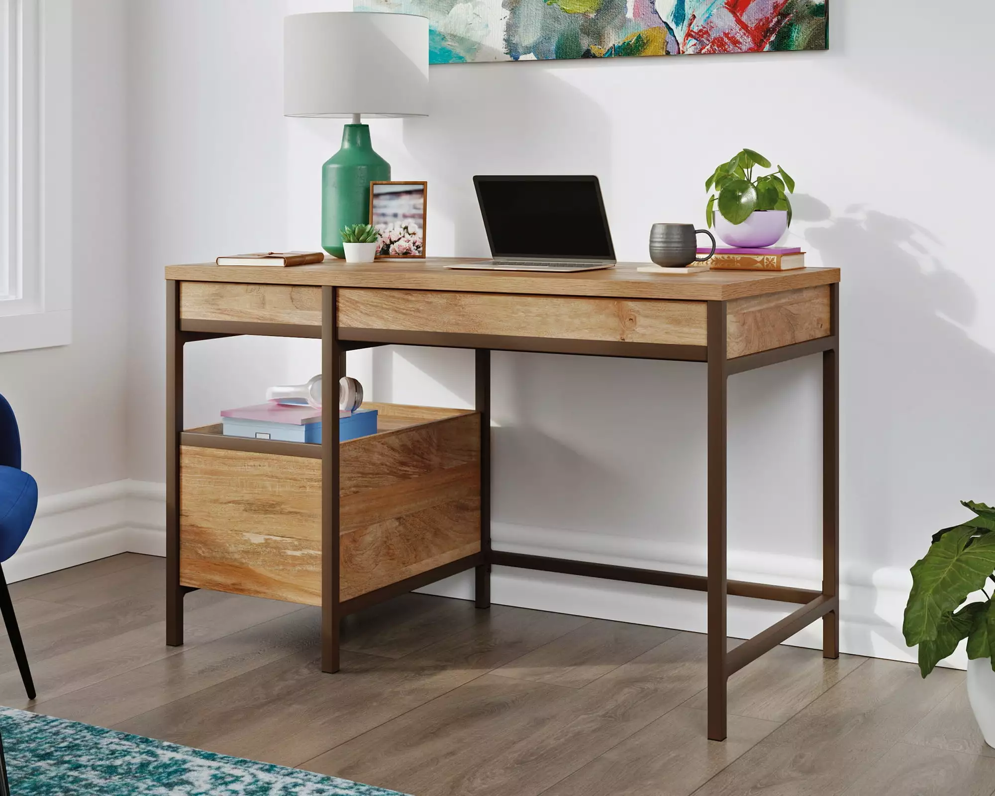 Sauder Manhattan Gate Engineered Wood/Metal Desk Sindoori Mango/Brown