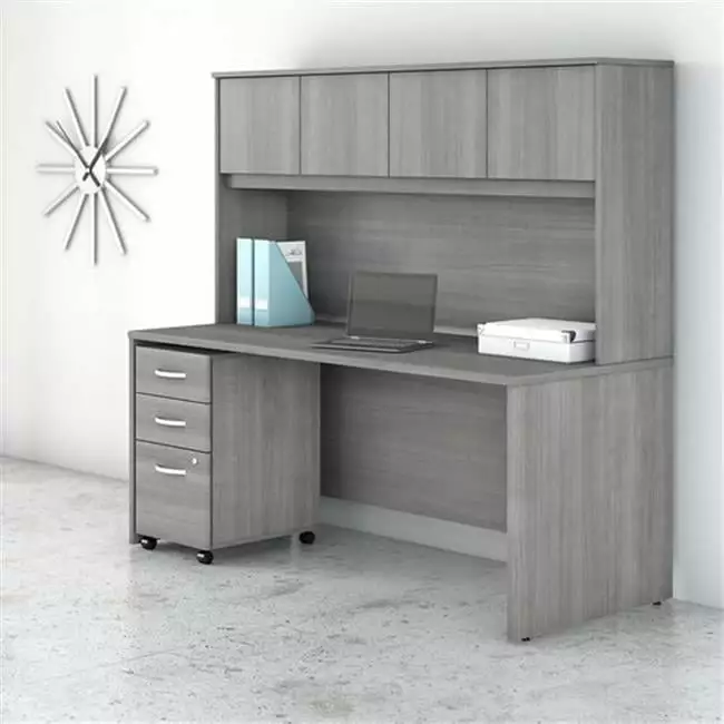 72 x 30 Inch Studio C Office Desk Hutch and Mobile File Cabinet Platinum Gray SeatSolutions