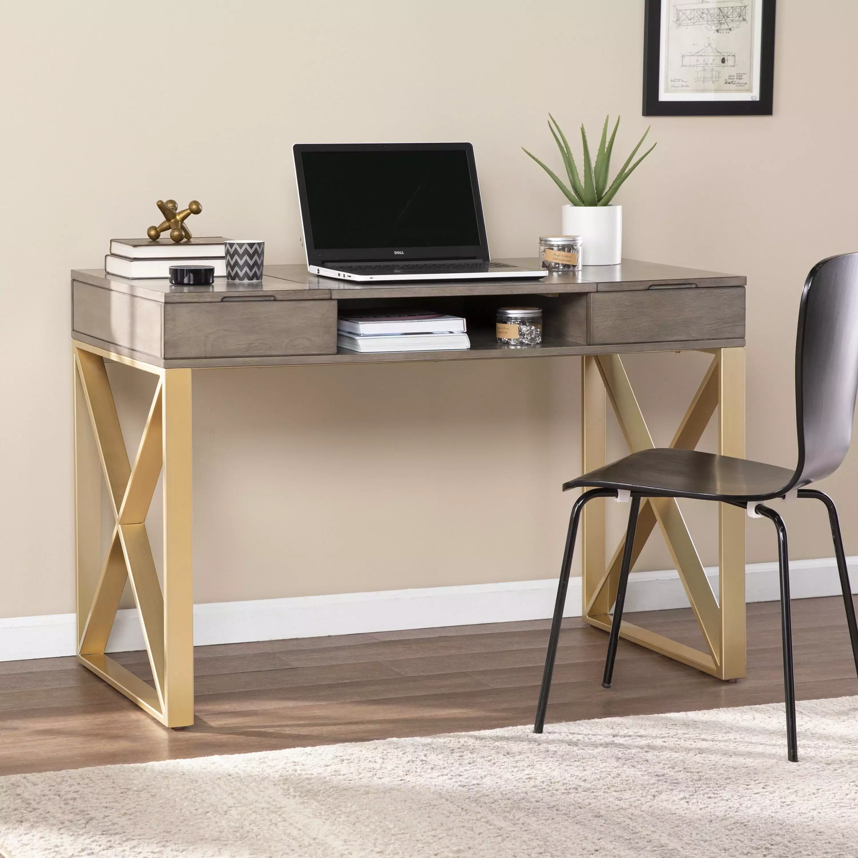 SEI Baridil Transitional Two-Tone Desk Storage Gray and Gold Finish Southern Enterprises
