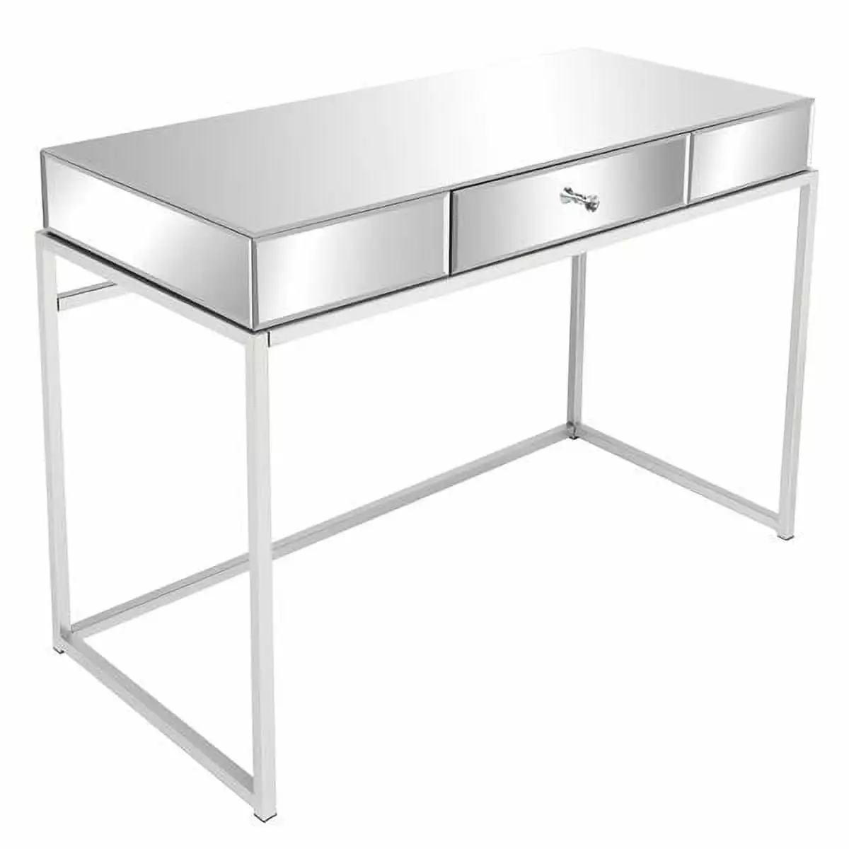 One Drawer Modern Mirrored Glass Desk Sythers
