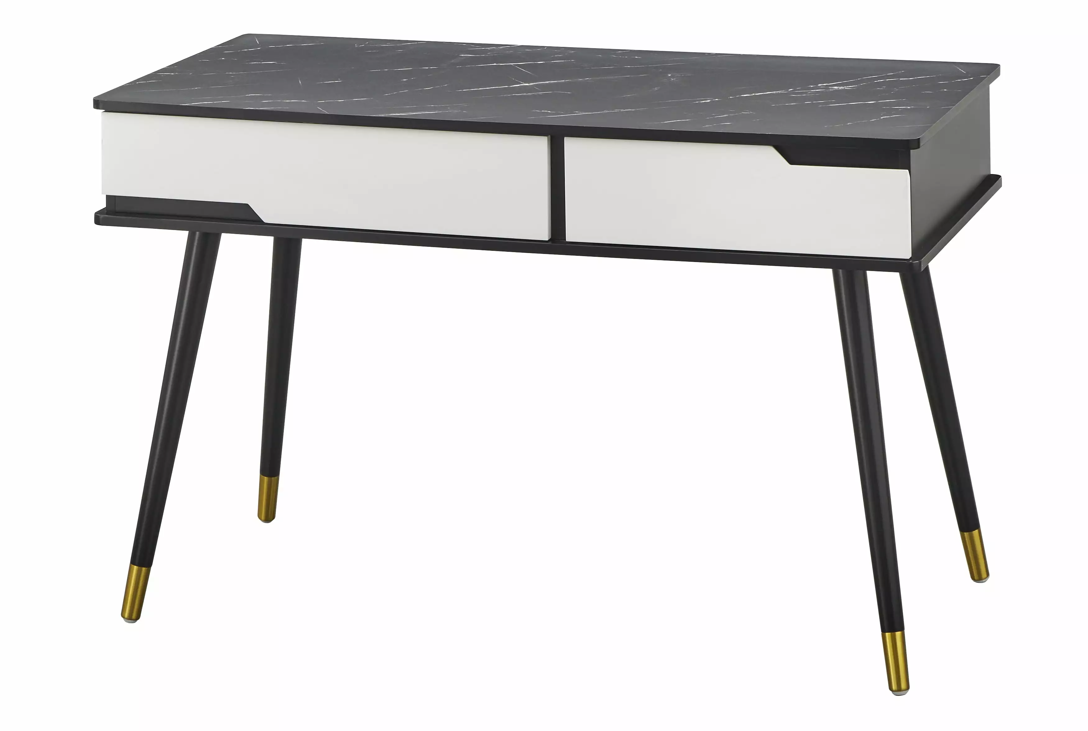 TMS Murray Mid-Century Modern 2-Drawer Desk Faux Marble Top Black White Home Office Furniture