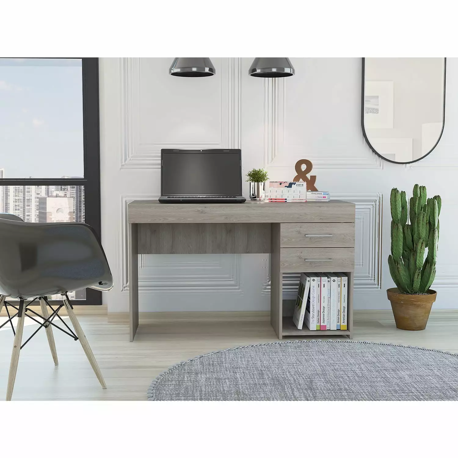 TUHOME Ibare Two Drawer Computer Desk Light Grey Home Office