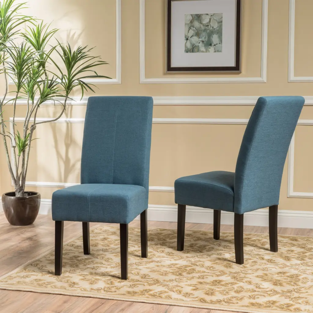 Pertica KD Dining Chair Blue Fabric Modern Kitchen Chair Comfortable Seating nh-purenest
