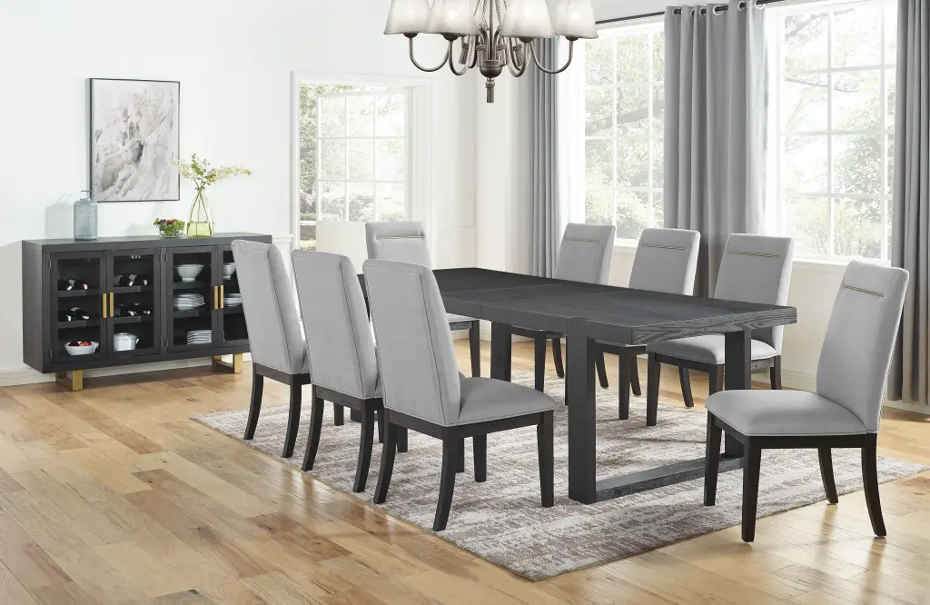 Yves 10 Piece Dining Set Gray, Wooden Dining Table and Chairs steve silver furniture