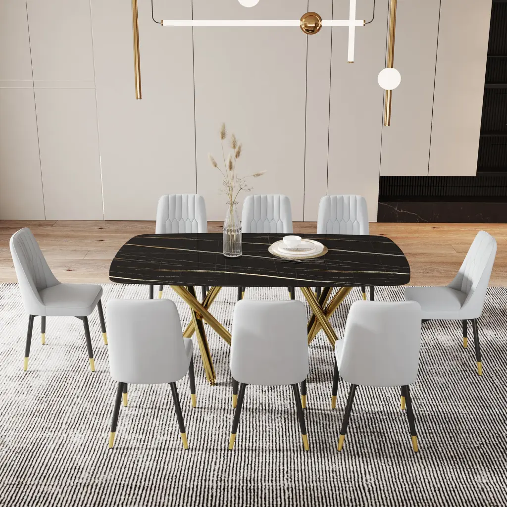 Large Modern Minimalist Rectangular Dining Table 0.39 Inch Imitation Marble Top Sturdy Base droom w-1151