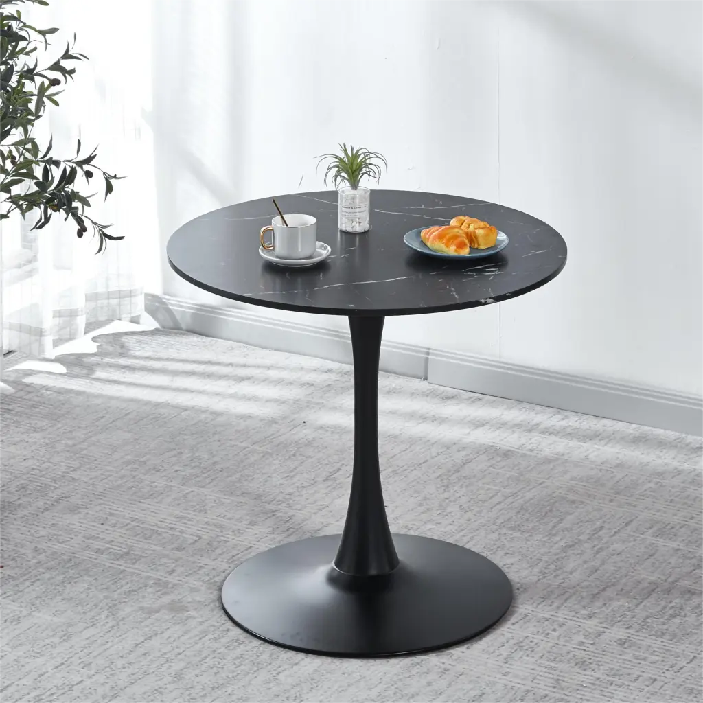 Tulip Special Dining Table Black Marble Color Top MDF Kitchen Table rnb