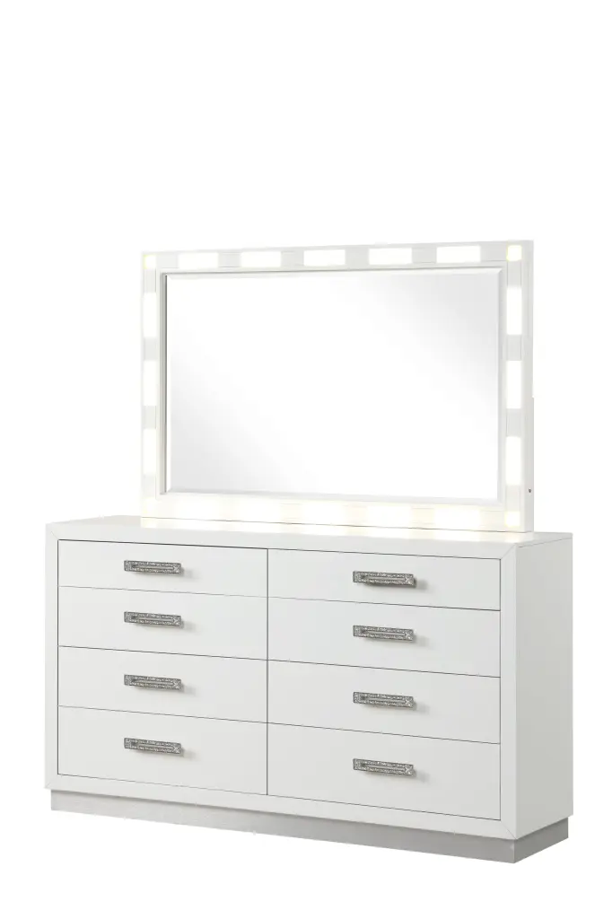 Coco Modern Style 8 Drawer Dresser Milky White Wood galaxy home furnishings