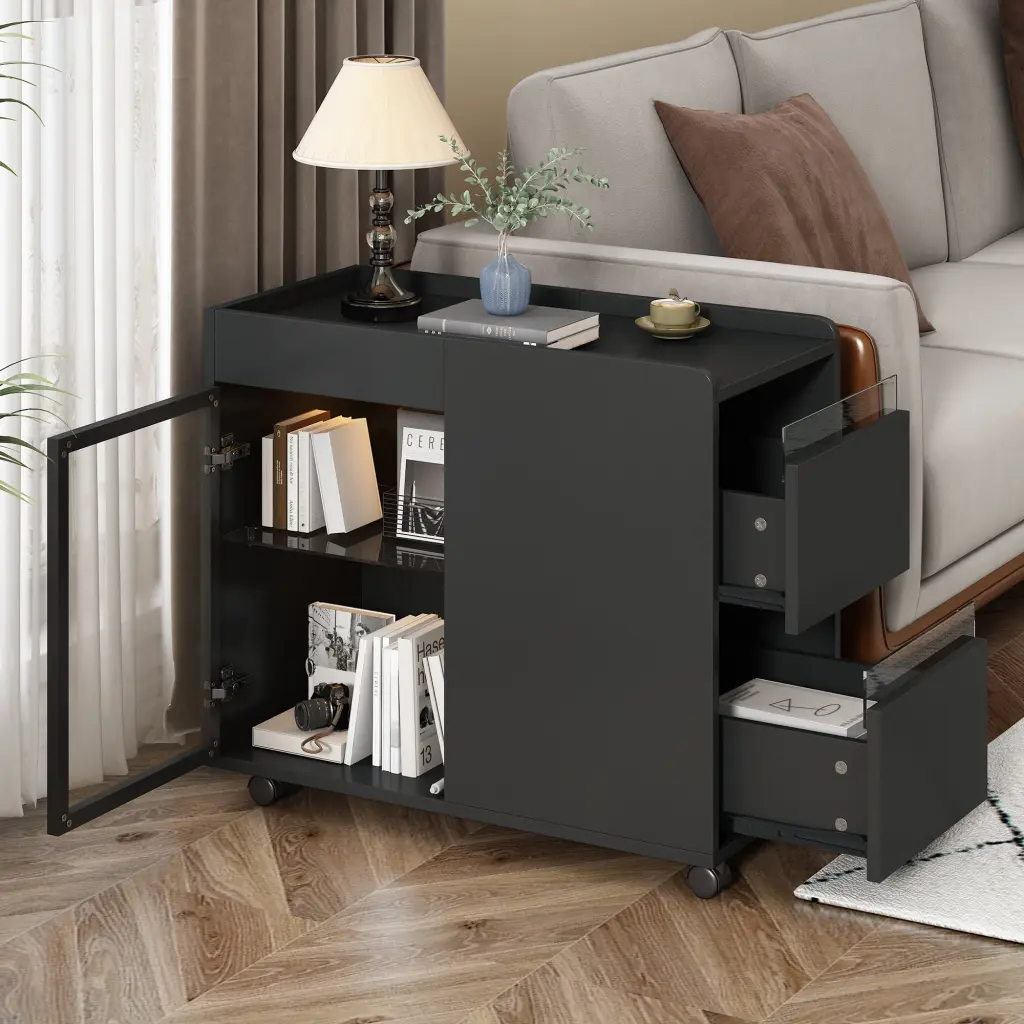 Modern End Table LED Light And Wheels Transparent Side Table Living Room Bedroom rnb