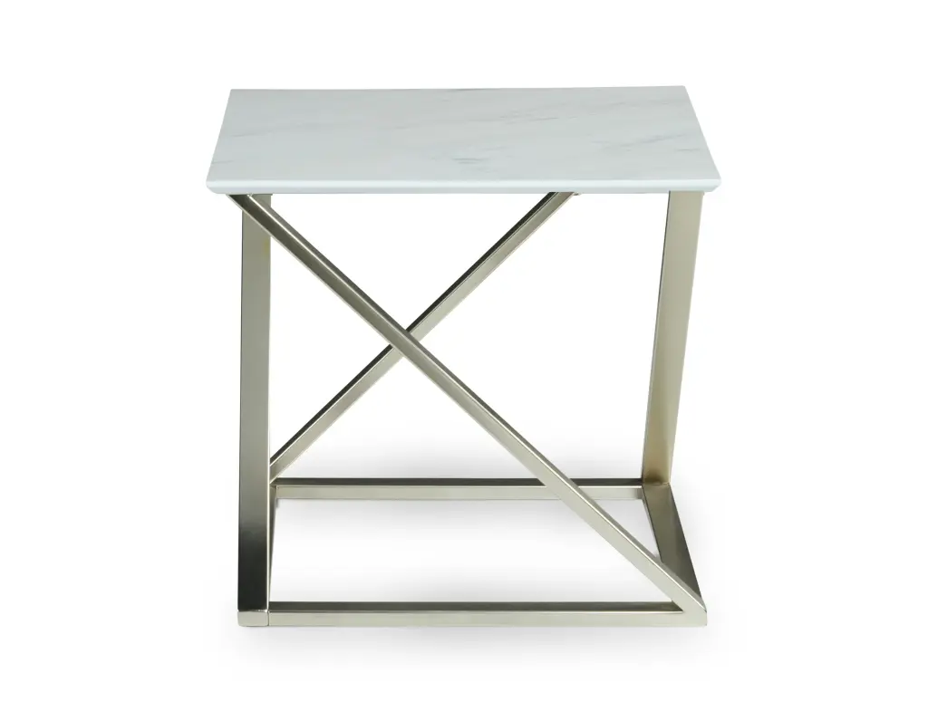 Zurich End Table Faux White Marble Top White Iron Modern Side Table steve silver furniture