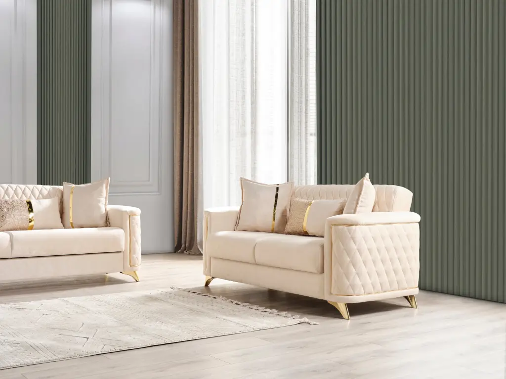 Luna Modern Style Loveseat Ivory Velvet Wood Frame Living Space galaxy home furnishings