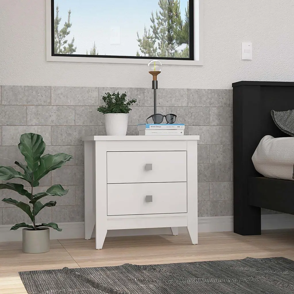 Nightstand 24 Inch Two Drawers Four Legs High Quality Top White depot e-shop