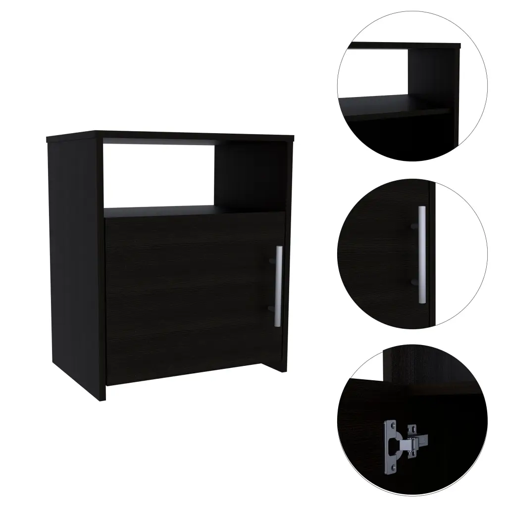 Black Wengue 1 Shelf Nightstand Black Particle Board Bedroom Storage furniture max
