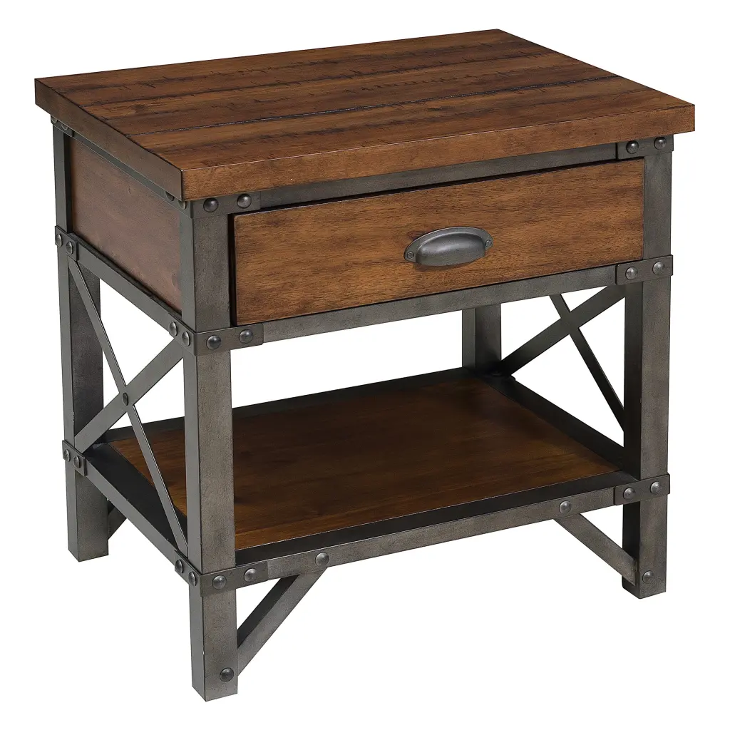One Kind Style Two Tone Finish Nightstand Drawer Shelf Metal Legs kanepe
