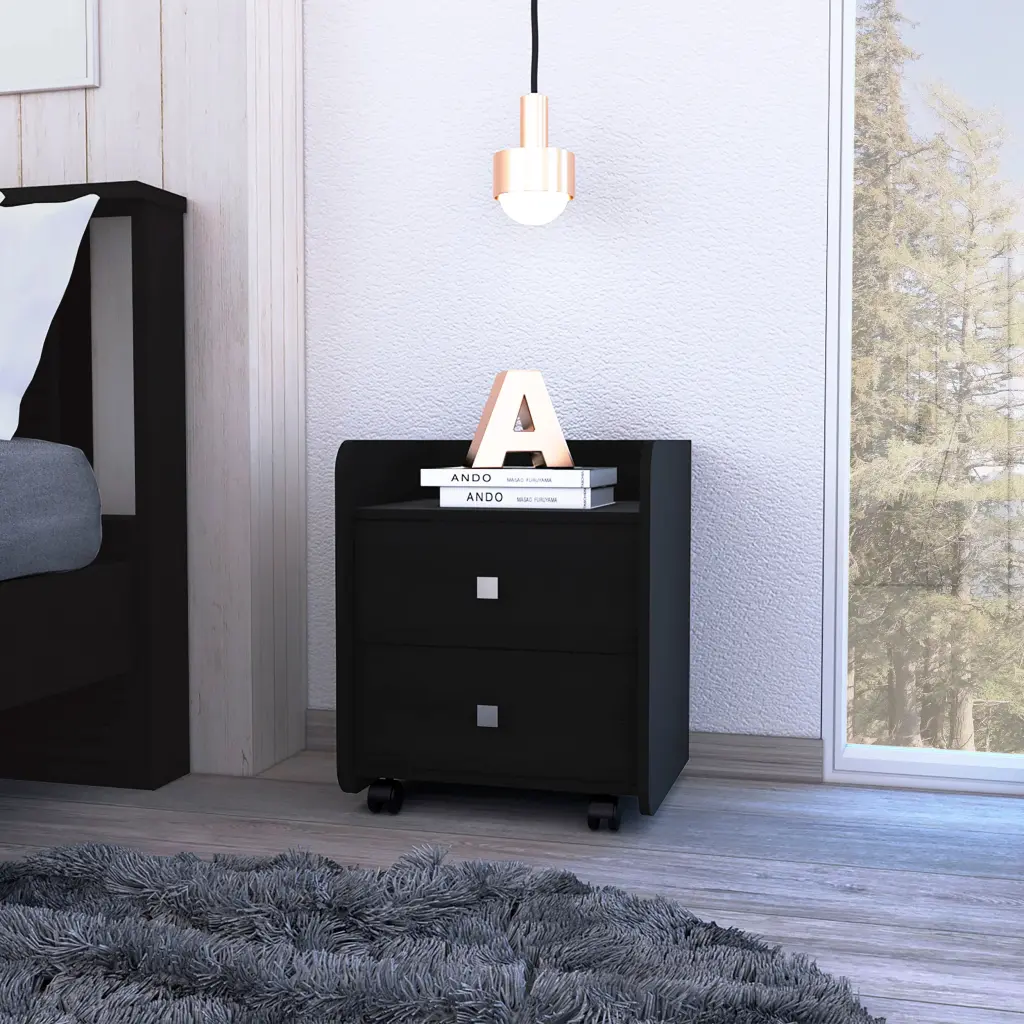 Nightstand 22H Two Drawers High Quality Top Metal Handle Black rta mubles colombia