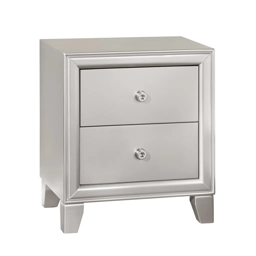 Omni Nightstand Pearl Silver Silver White Wood Bedside Table steve silver furniture
