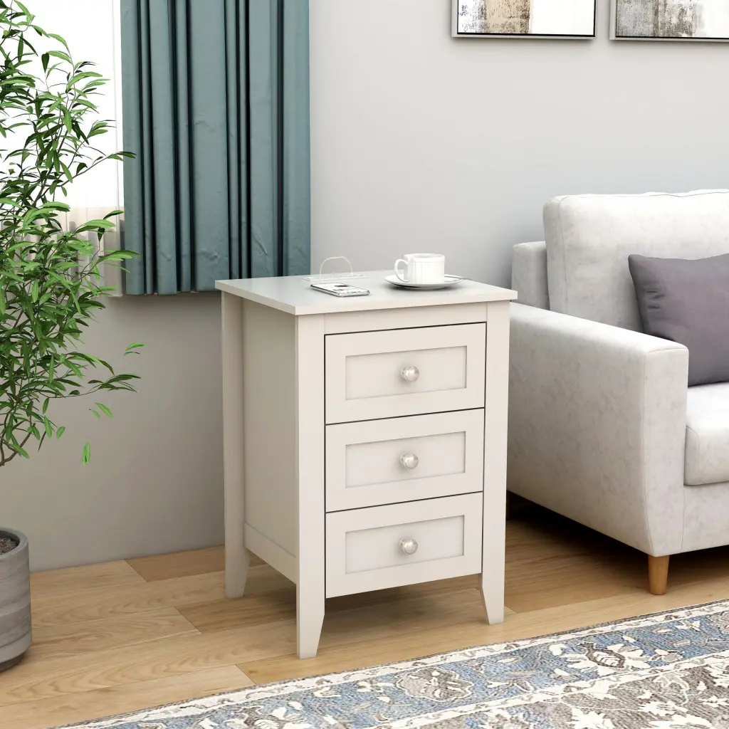 White 3 Drawer Nightstand Charging Station and USB Ports & Power Outlets w1412 rocci houseware