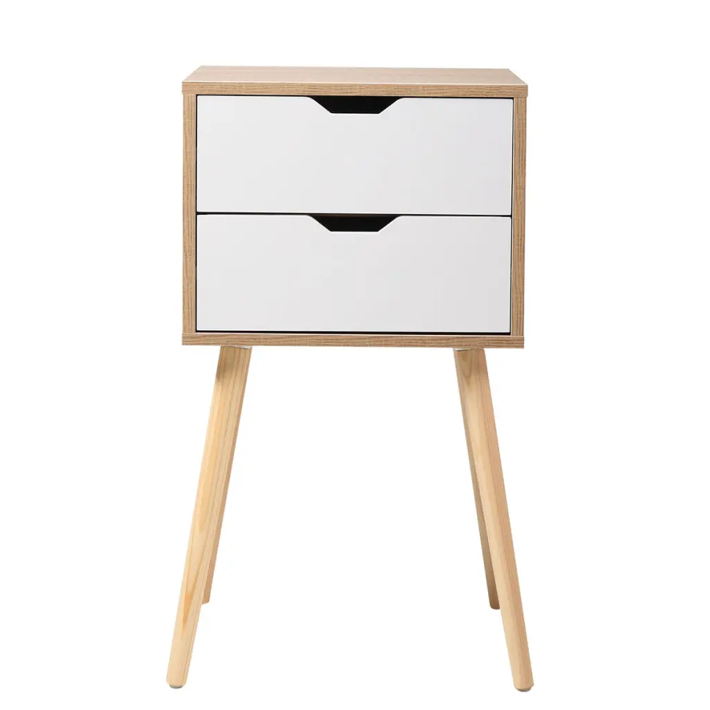 Set 2 Wooden Modern Nightstands 2 Drawers and 4 Solid Splayed Legs w2181