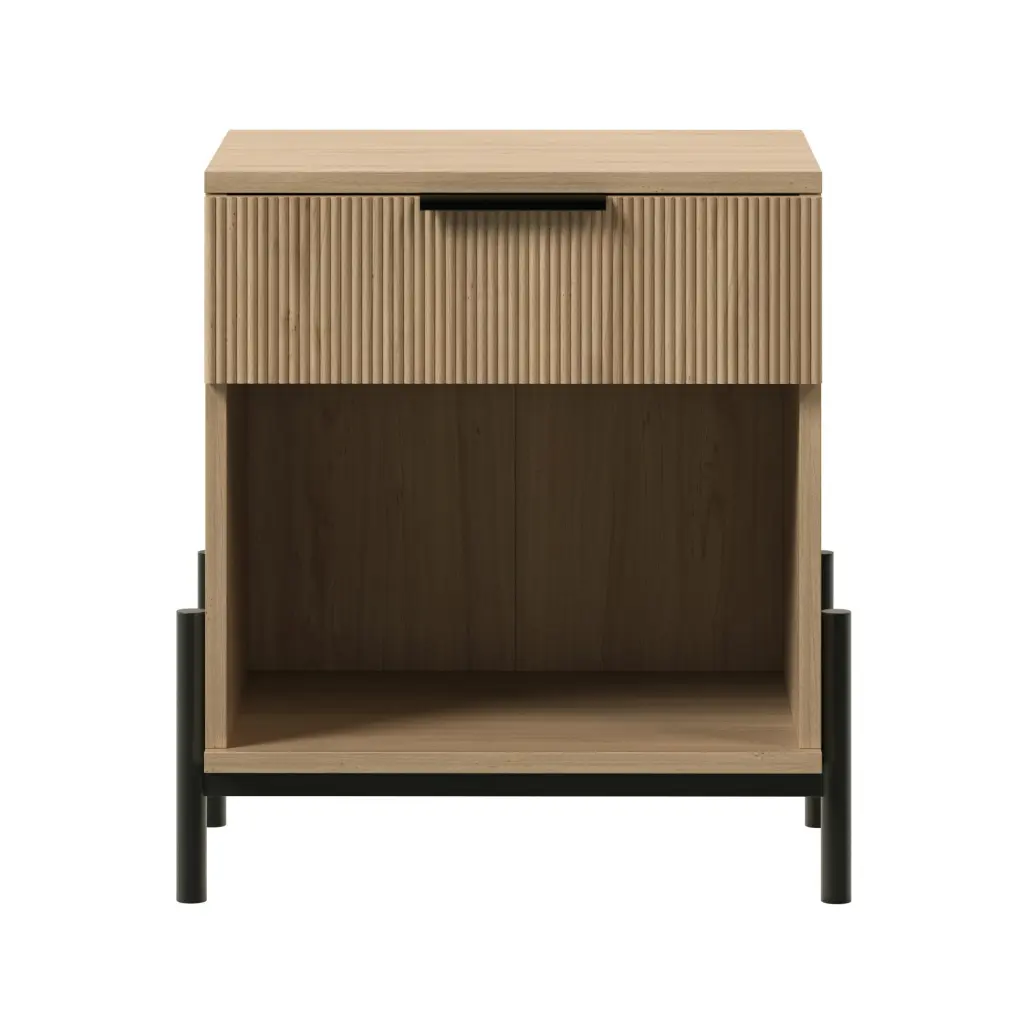 Modern Fluted Drawer Nightstand Open Cubby Coastal Oak Light Brown walker edison