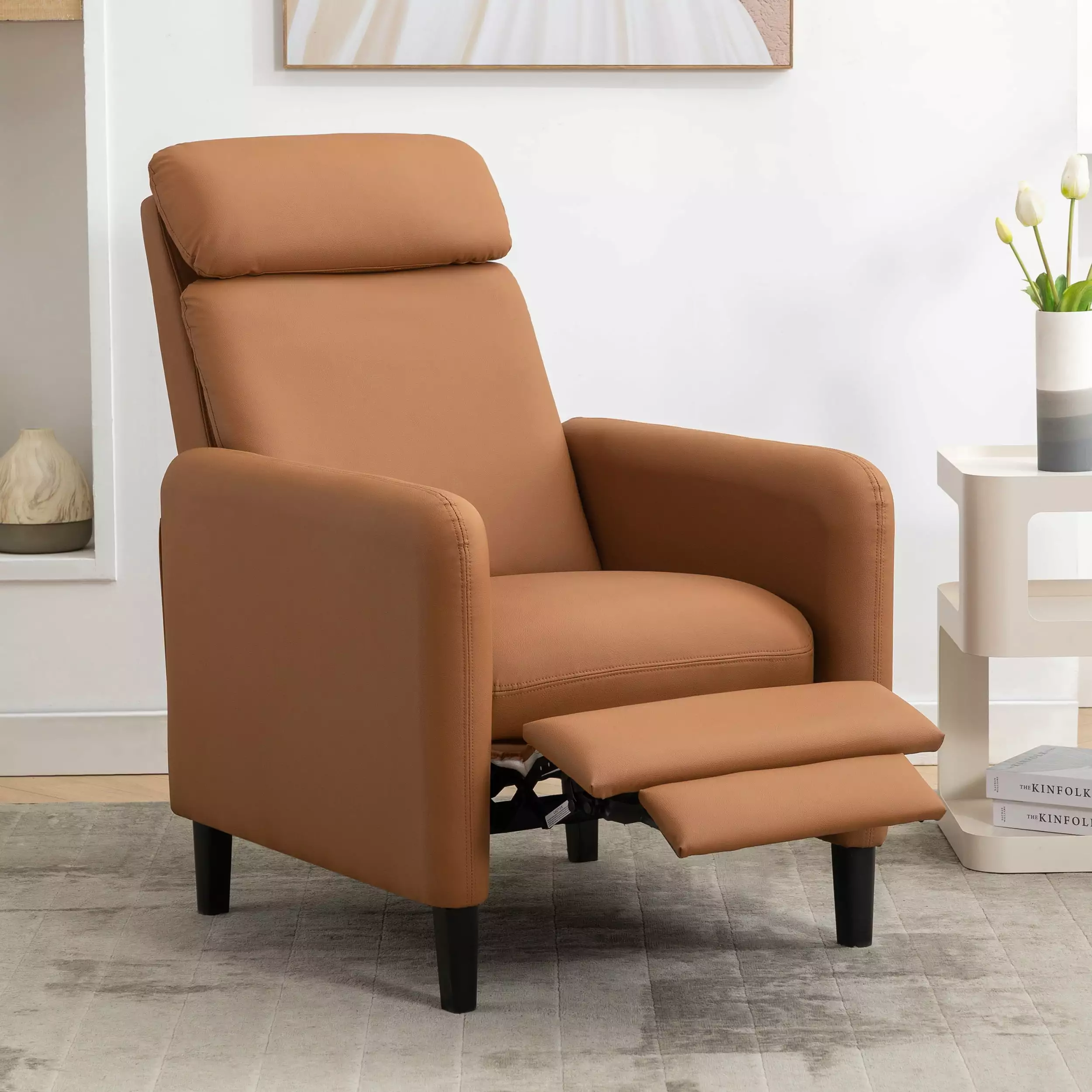 CoSoTower Modern Artistic Adjustable Recliner Chair Burnt Orange PU Leather