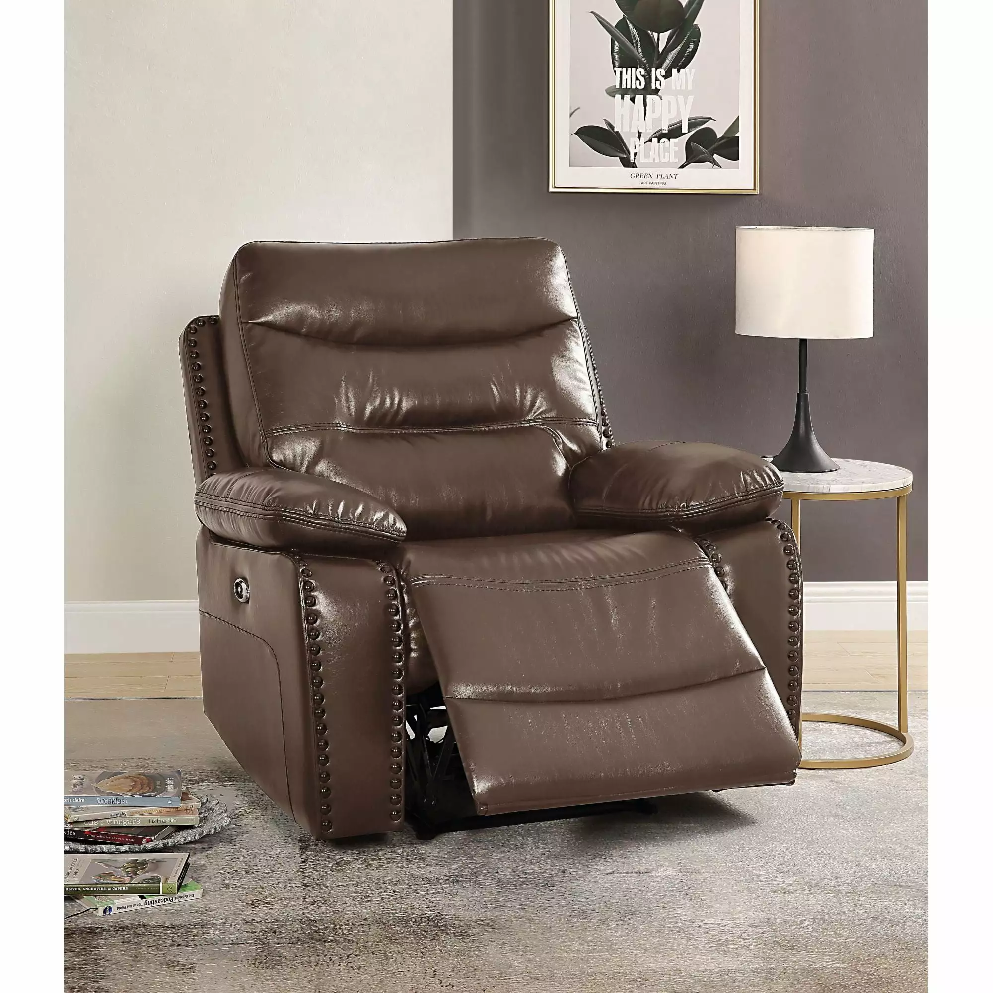 Miekor Furniture Aashi Recliner Power Motion Brown Leather-Gel Match