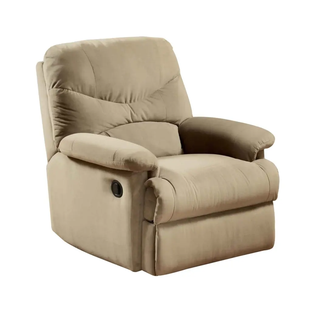Deby 35 Inch Modern Recliner Foam Cushioned Seat Soft Microfiber Beige royal hampton