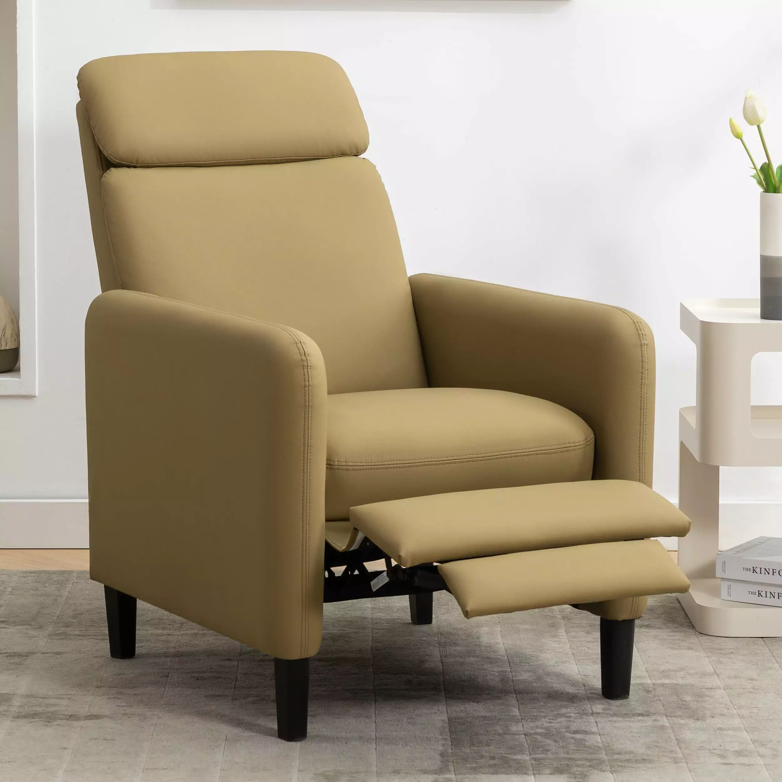 Modern Adjustable Recliner Chair PU Leather Mustard Green Living Room SSJL