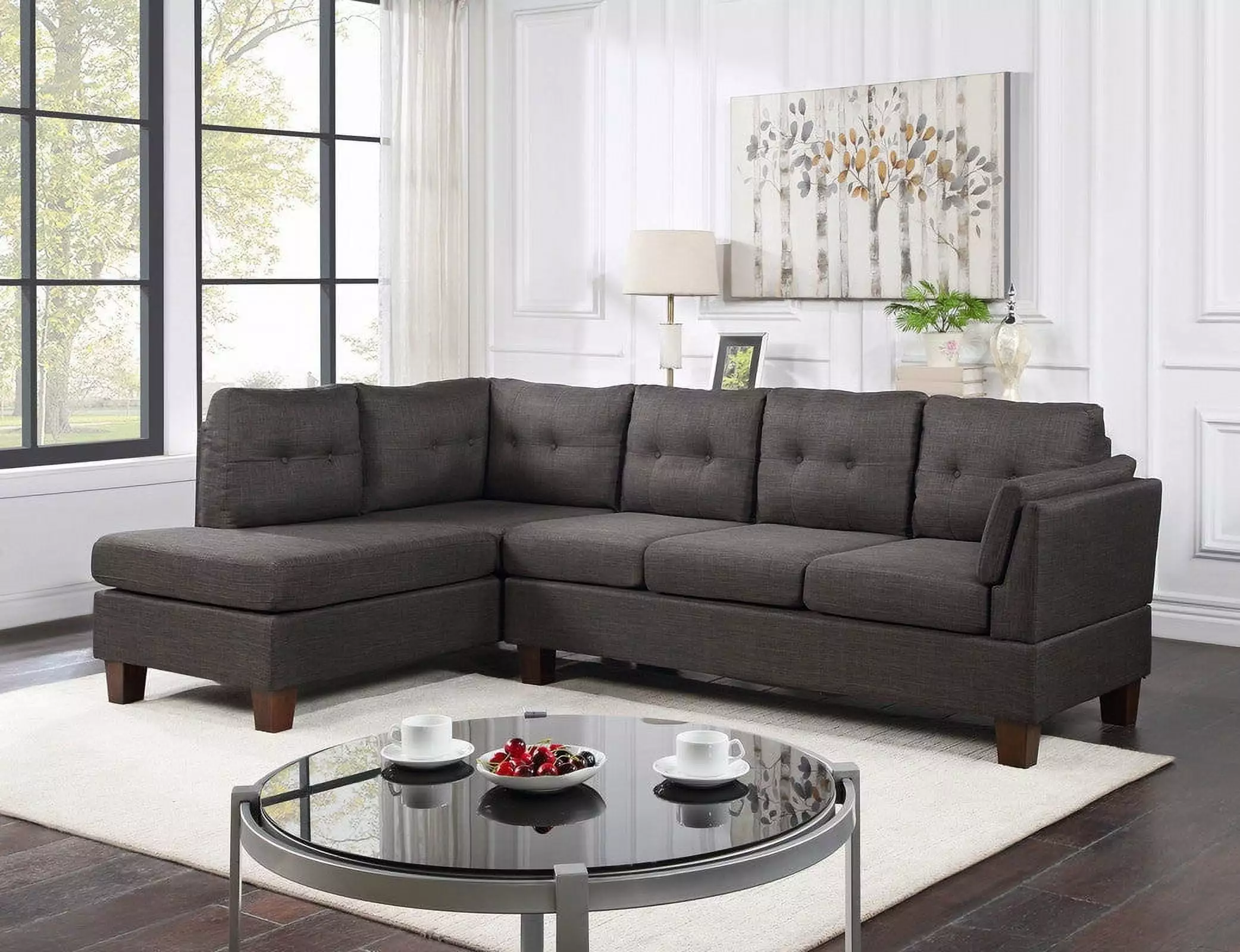 Dalia Linen Modern Sectional Sofa Left Facing Chaise Dark Gray Living Room Go Green Woods