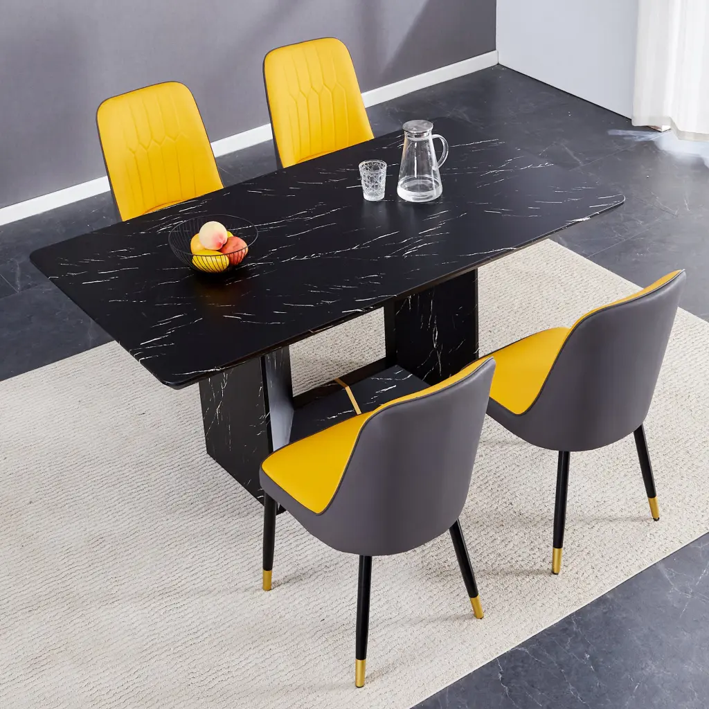 Modern Dining Table and Chair Set MDF Marbled Design droom w-1151